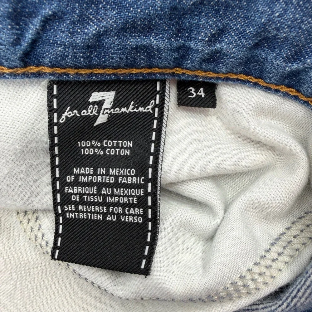 7 For All Mankind Standard Jeans Mens 34x29 Blue Straight Leg Whiskered Denim